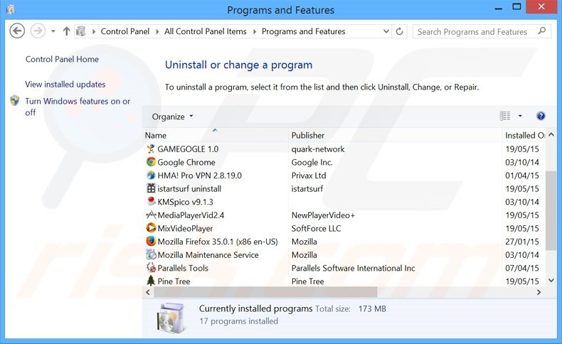 Désinstallation du pirate de navigateur netmahal.com via le Panneau de Configuration