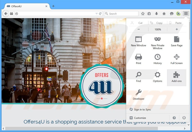 Suppression des publicités Offers4U dans Mozilla Firefox étape 1