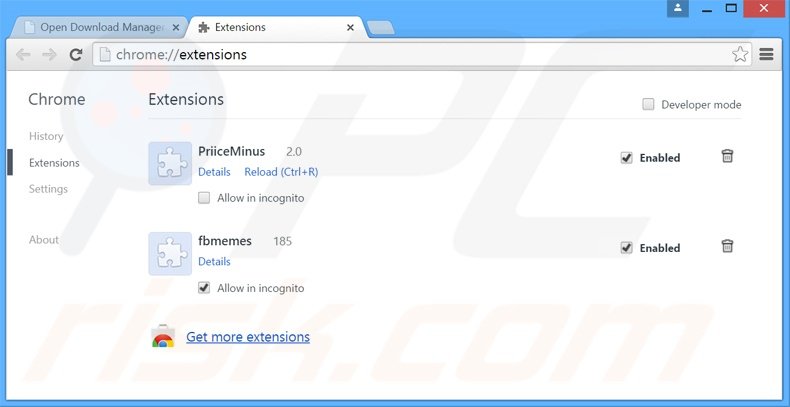 Suppression des publicités Open Download Manager dans Google Chrome étape 2