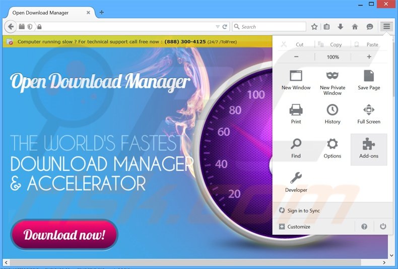 Suppression des publicités Open Download Manager dans Mozilla Firefox étape 1