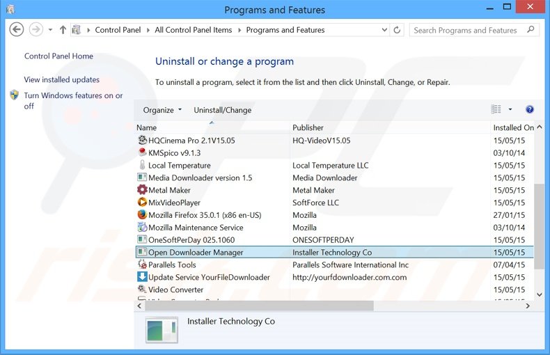 Désinstallation du logiciel de publicité Open Download Manager via le Panneau de Configuration