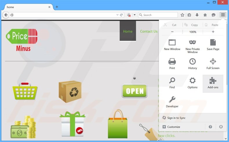 Suppression des publicités PriceMinus dans Mozilla Firefox étape 1