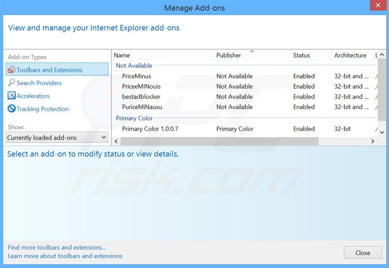 Suppression des extensions reliées à websearch.searchtotal.info dans Internet Explorer 