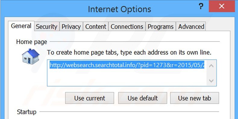 Suppression de la page d'accueil de websearch.searchtotal.info dans Internet Explorer 