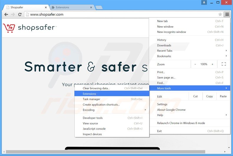 Suppression des publicités Shopsafer dans Google Chrome étape 1