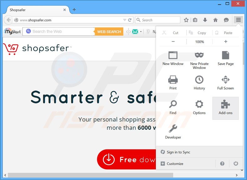 Suppression des publicités Shopsafer dans Mozilla Firefox étape 1