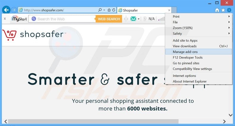 Suppression des publicités Shopsafer dans Internet Explorer étape 1