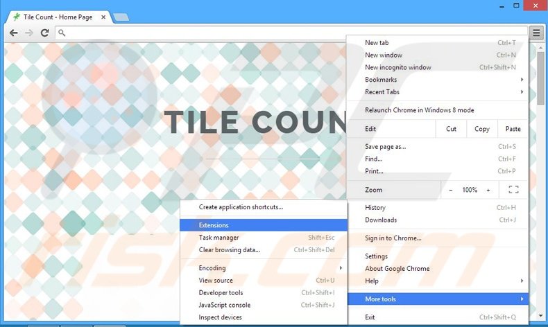 Suppression des publicités Tile Count dans Google Chrome étape 1