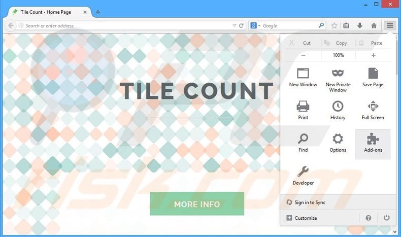 Suppression des publicités Tile Count dans Mozilla Firefox étape 1