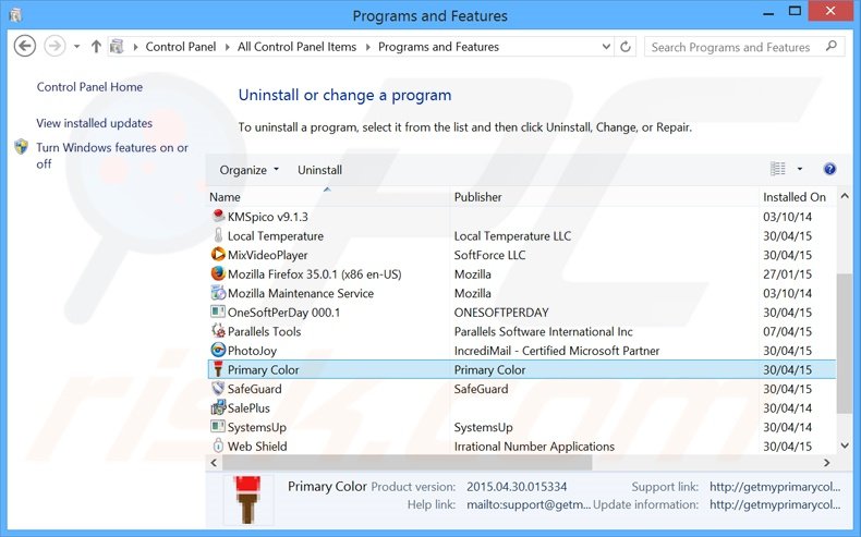 Désinstallation du logiciel de publicité Tile Count via le Panneau de Configuration