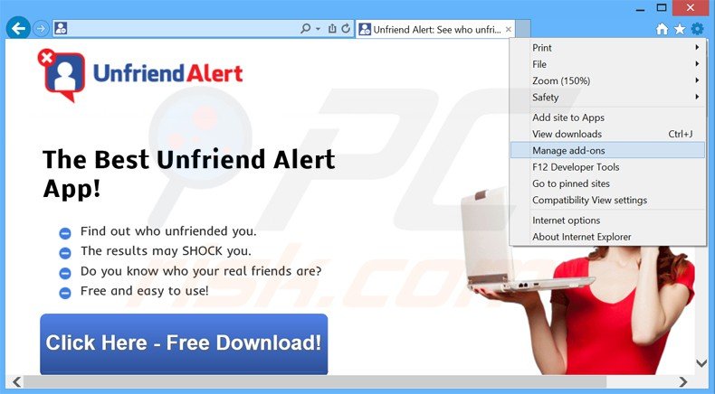 Suppression des publicités Unfriend Alert dans Internet Explorer étape 1