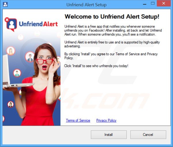 Installateur du logiciel de publicité Unfriend Alert 