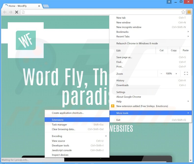 Suppression des publicités WordFly dans Google Chrome étape 1