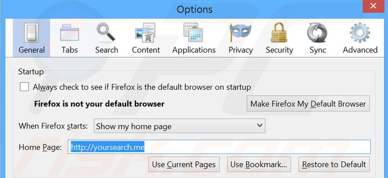 Suppression de la page d'accueil de yousearch.me dans Mozilla Firefox 
