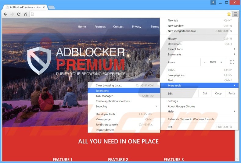 Suppression des publicités AdBlockerPremium dans Google Chrome étape 1
