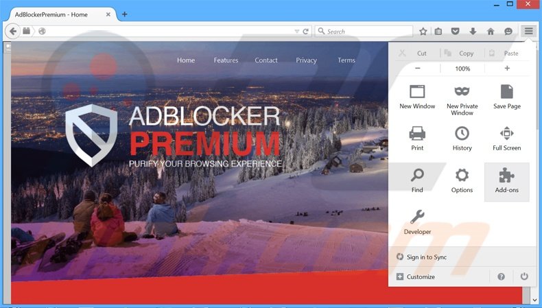 Suppression des publicités AdBlockerPremium dans Mozilla Firefox étape 1