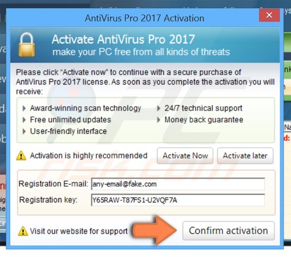 Processus d'enregistrement d'AntiVirus Pro 2017 étape 2
