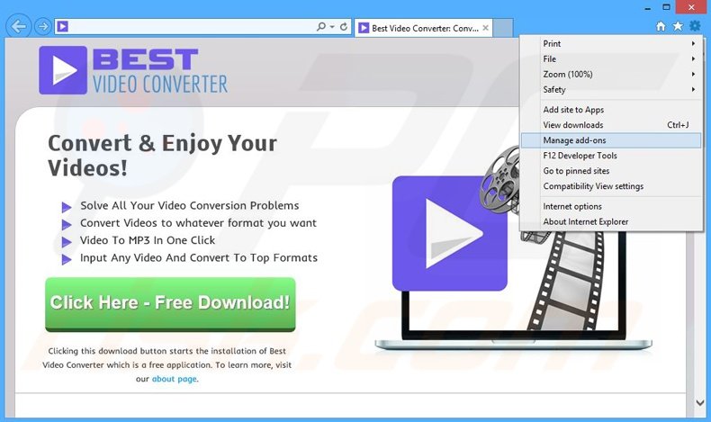 Suppression des publicités BestVideoConverter dans Internet Explorer étape 1