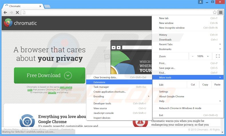 Suppression des publicités Chromatic dans Google Chrome étape 1