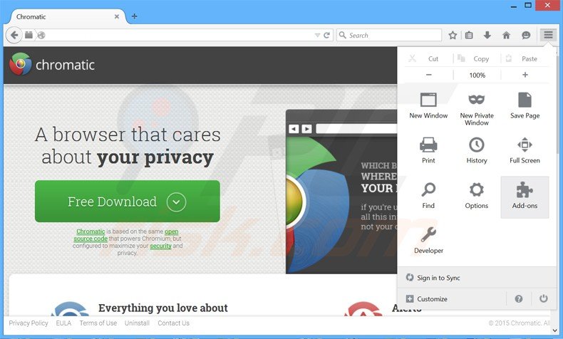 Suppression des publicités Chromatic dans Mozilla Firefox étape 1