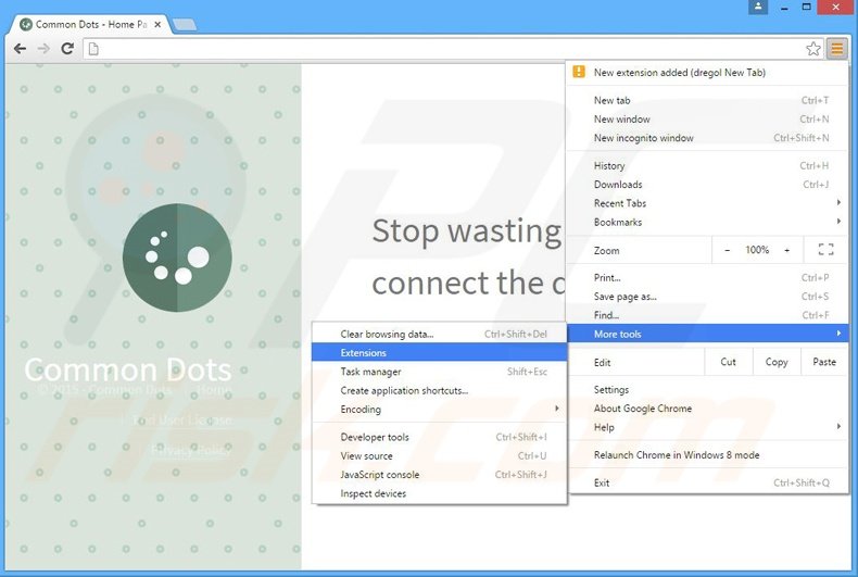 Suppression des publicités Common Dots dans Google Chrome étape 1