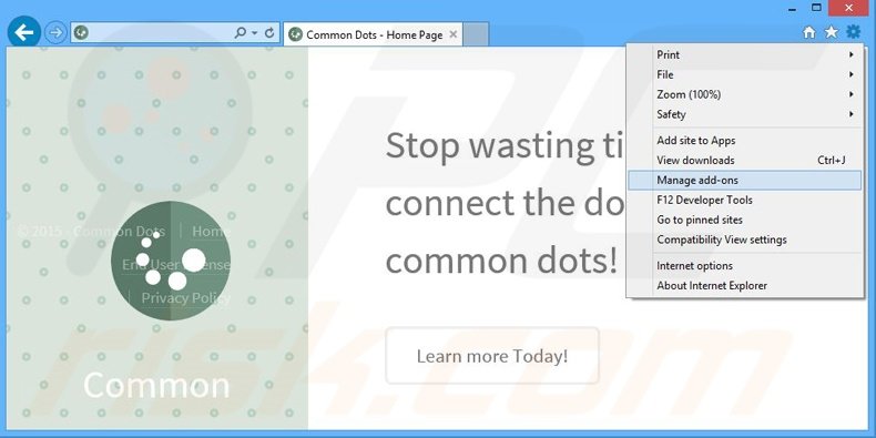 Suppression des publicités Common Dots dans Internet Explorer étape 1