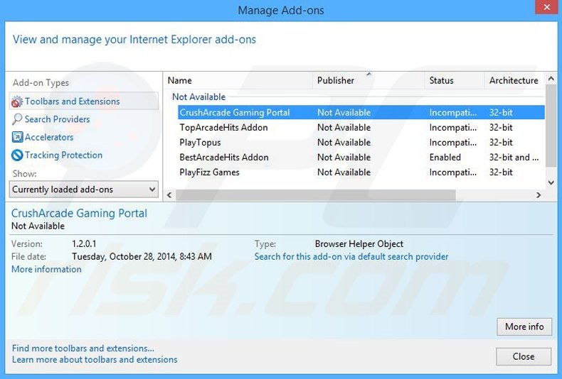 Suppression des publicités CrushArcade dans Internet Explorer étape 2