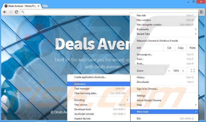 Suppression des publicités Deals Avenue dans Google Chrome étape 1