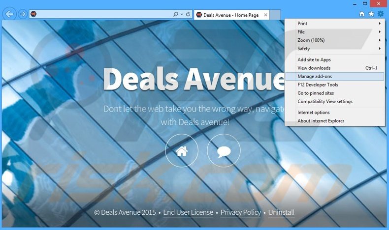 Suppression des publicités Deals Avenue dans Internet Explorer étape 1