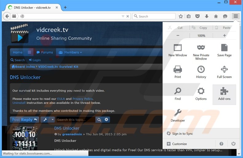 Suppression des publicités DNS Unlocker dans Mozilla Firefox étape 1