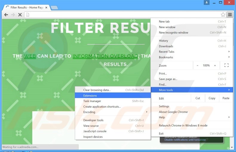 Suppression des publicités Filter Results dans Google Chrome étape 1