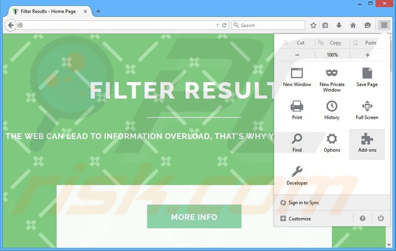 Suppression des publicités Filter Results dans Mozilla Firefox étape 1