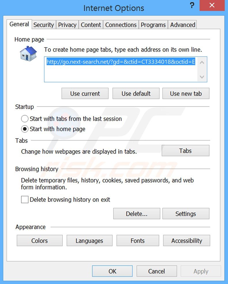 Suppression de la page d'accueil de go.next-search.net dans Internet Explorer 