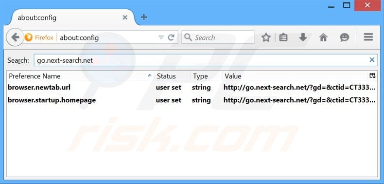 Suppression du moteur de recherche par défaut de go.next-search.net dans Mozilla Firefox 