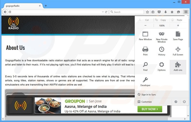 Suppression des publicités GoGoGoRadio dans Mozilla Firefox étape 1