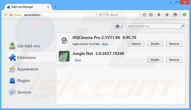 Suppression des publicités Jungle Net dans Mozilla Firefox étape 2