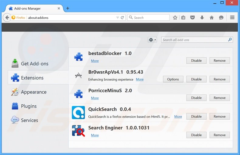 Suppression des extensions reliées à mysearch123.com dans Mozilla Firefox 