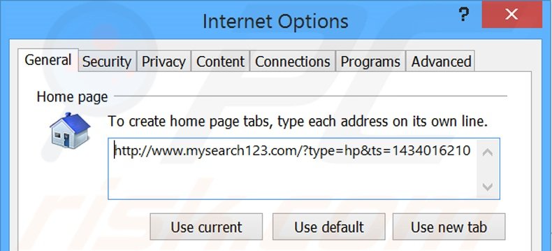 Suppression de la page d'accueil de mysearch123.com dans Internet Explorer
