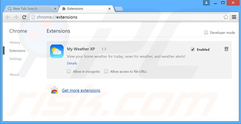Removing search.myweatherxp.com related Google Chrome extensions
