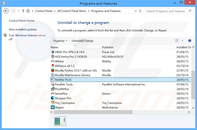 Désinstallation du logiciel de publicité Notifier PLUS via le Panneau de Configuration