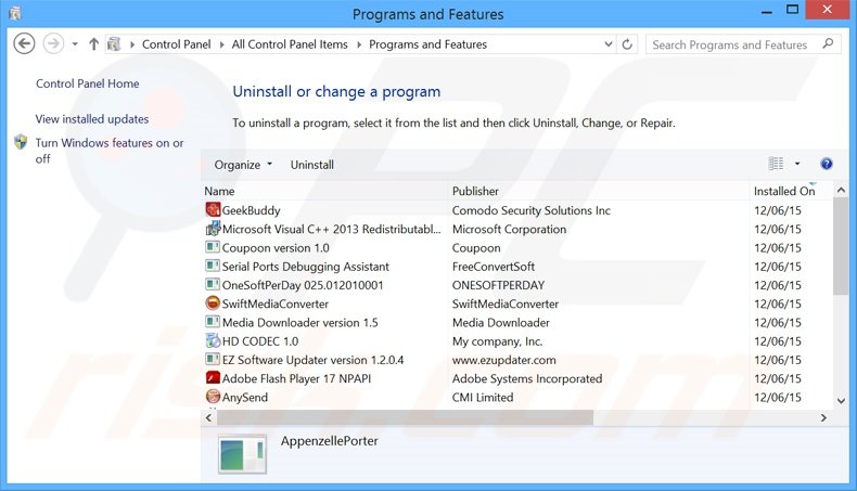 PrintOnKey adware uninstall via Control Panel