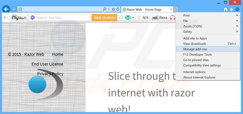 Suppression des publicités razor web dans Internet Explorer étape 1