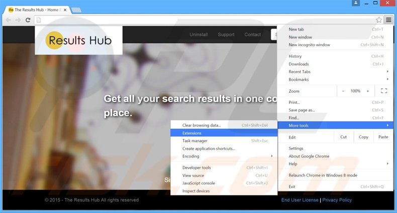 Suppression des publicités The Results Hub dans Google Chrome étape 1