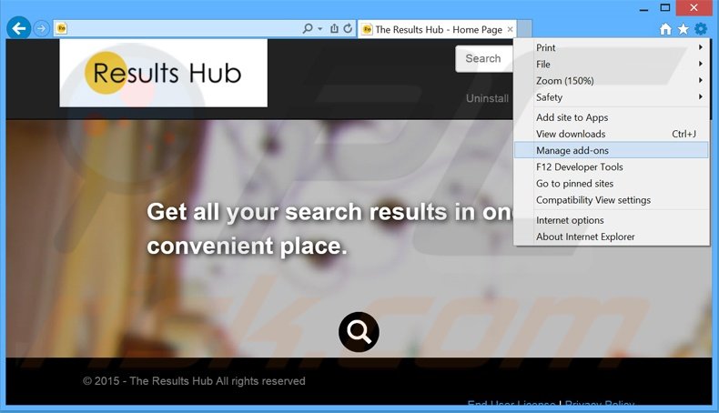 Suppression des publicités The Results Hub dans Internet Explorer étape 1