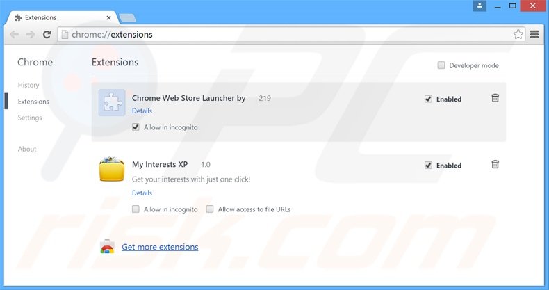 Suppression des extensions reliées à search.myinterestsxp.com dans Google Chrome