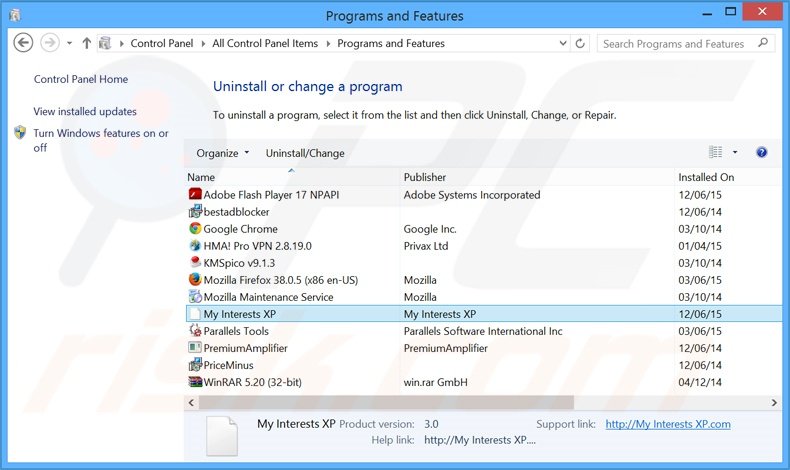 Désinstallation du pirate de navigateur search.myinterestsxp.com via le Panneau de Configuration