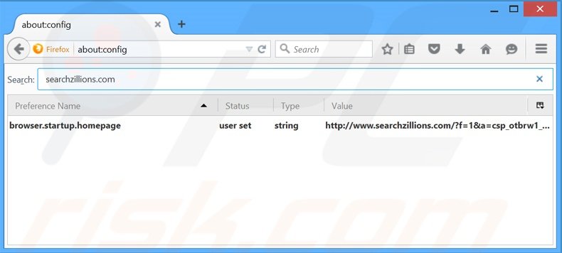 Suppression du moteur de recherche par défaut de searchzillions.com dans Mozilla Firefox 
