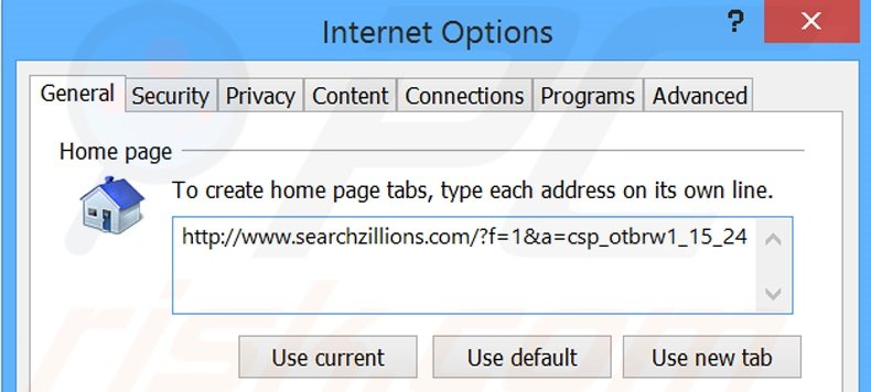 Suppression de la page d'accueil de searchzillions.com dans Internet Explorer 