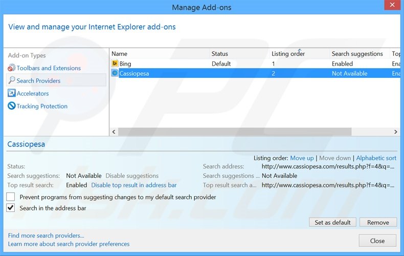 Suppression du moteur de recherche par défaut de searchzillions.com dans Internet Explorer 