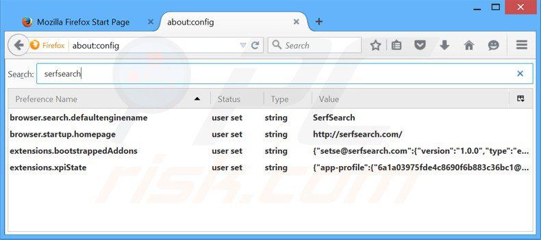 Suppression du moteur de recherche par défaut de serfsearch.com dans Mozilla Firefox 